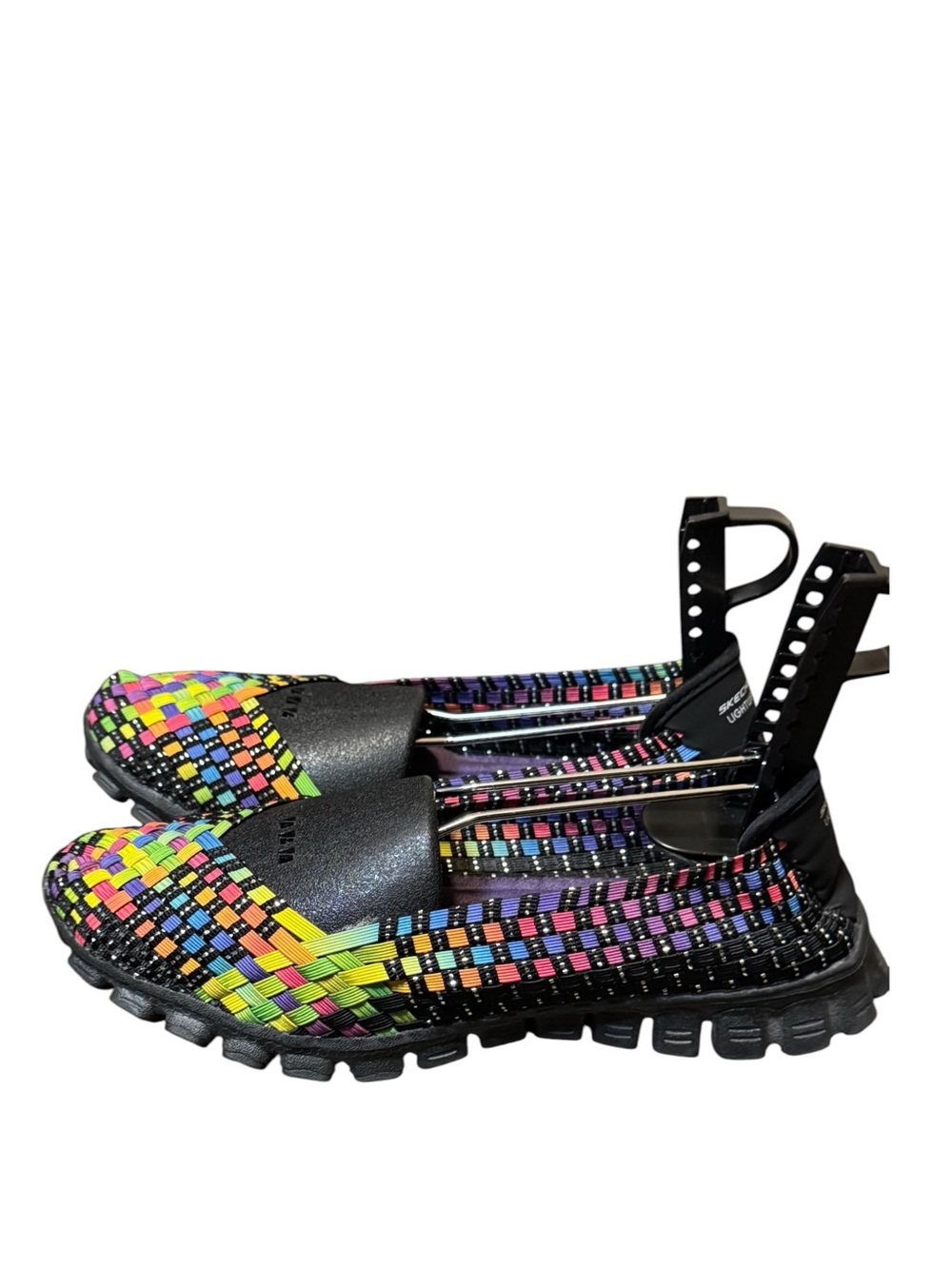 Skechers EZ Flex Black Multi-Color Woven Slip-On Shoes Women’s Size 8
